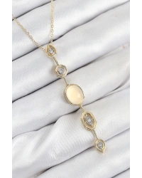 Pirinç Zincir Sarı Gold Renk Zirkon Taşlı Y Kolye