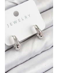 Pirinç Zirkon Taş Desenli Model Gümüş Renk Kadın Küpe