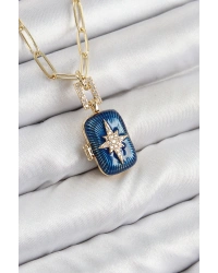 Pirinç Zirkon Taşlı Açılabilir Kutup Yıldızı Model Gold Renk Kadın Kolye