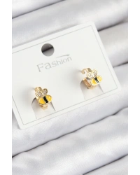 Pirinç Zirkon Taşlı Arı Model Gold Renk Çocuk Küpe