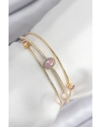 Pirinç Zirkon Taşlı Baget Model Gold Renk Kadın Bileklik