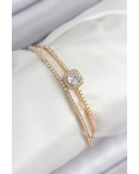 Pirinç Zirkon Taşlı Baget Model Gold Renk Kadın Bileklik