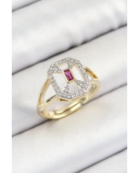 Pirinç Zirkon Taşlı Baget Model Gold Renk Kadın Yüzük