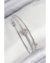 Pirinç Zirkon Taşlı Baget Model Gümüş Renk Kadın Bileklik