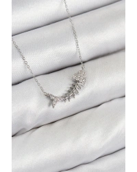 Pirinç Zirkon Taşlı Balık Kılçığı Model Gümüş Renk Kadın Kolye