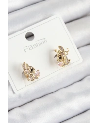 Pirinç Zirkon Taşlı Ceylan Model Gold Renk Çocuk Küpe