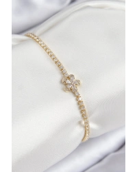 Pirinç Zirkon Taşlı Çiçek Model Gold Renk Kadın Bileklik