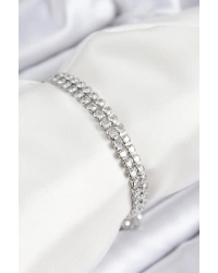 Pirinç Zirkon Taşlı Çift Sıra Model Gümüş Renk Asansörlü Kadın Bileklik