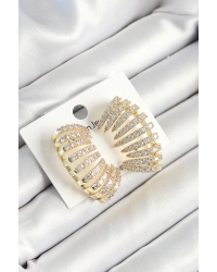 Pirinç Zirkon Taşlı Çoklu Görünümlü Model Gold Renk Kadın Küpe