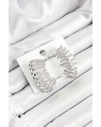 Pirinç Zirkon Taşlı Çoklu Görünümlü Model Gümüş Renk Kadın Küpe