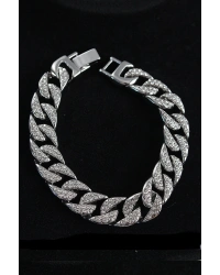 Pirinç Zirkon Taşlı Cuba Gurmet Model Gümüş Renk Erkek Bileklik