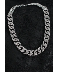 Pirinç Zirkon Taşlı Cuba Gurmet Model Gümüş Renk Erkek Kolye