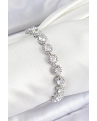 Pirinç Zirkon Taşlı Daire Baget Model Gümüş Renk VIP Seri Kadın Bileklik