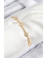 Pirinç Zirkon Taşlı Daire Model Gold Renk Asansörlü Kadın Bileklik