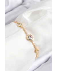 Pirinç Zirkon Taşlı Daire Model Gold Renk Asansörlü Kadın Bileklik