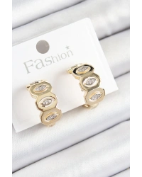 Pirinç Zirkon Taşlı Damla Figürlü Halka Model Gold Renk Kadın Küpe