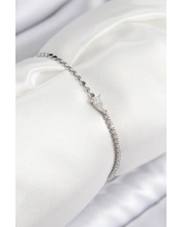 Pirinç Zirkon Taşlı Damla Model Ezme Zincir Gümüş Renk Kadın Bileklik