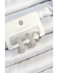 Pirinç Zirkon Taşlı Damla Model Gümüş Renk 3lü Çift Kadın Küpe Set