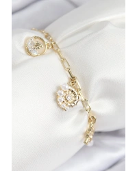 Pirinç Zirkon Taşlı Deniz Kabuğu Model Gold Renk Kadın Bileklik