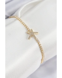 Pirinç Zirkon Taşlı Deniz Yıldızı Model Gold Renk Kadın Bileklik