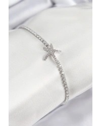 Pirinç Zirkon Taşlı Deniz Yıldızı Model Gümüş Renk Kadın Bileklik