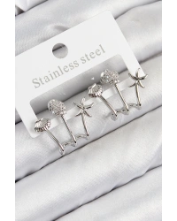 Pirinç Zirkon Taşlı Deniz Yıldızı ve İstiridye Model Gümüş Renk Kadın Küpe