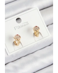 Pirinç Zirkon Taşlı Dondurma Model Gold Renk Çocuk Küpe