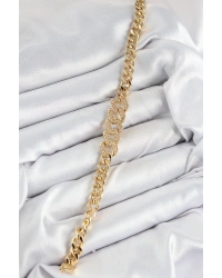 Pirinç Zirkon Taşlı Ezme Küba Zincir Model Gold Renk Kadın Bileklik