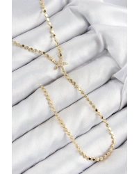 Pirinç Zirkon Taşlı Ezme Zincirli Deniz Yıldızı Model Gold Renk Y Kolye