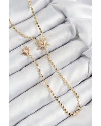 Pirinç Zirkon Taşlı Ezme Zincirli Kutup Yıldızı Model Gold Renk Y Kolye