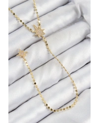 Pirinç Zirkon Taşlı Ezme Zincirli Kutup Yıldızı Model Gold Renk Y Kolye