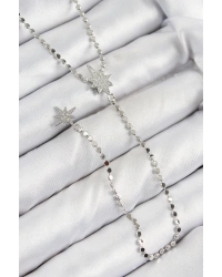 Pirinç Zirkon Taşlı Ezme Zincirli Kutup Yıldızı Model Gümüş Renk Y Kolye