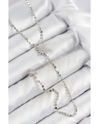 Pirinç Zirkon Taşlı Ezme Zincirli Kutup Yıldızı Model Gümüş Renk Y Kolye