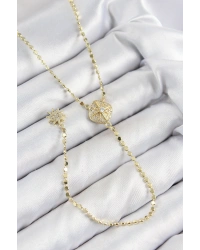 Pirinç Zirkon Taşlı Ezme Zincirli Madalyon Model Gold Renk Y Kolye