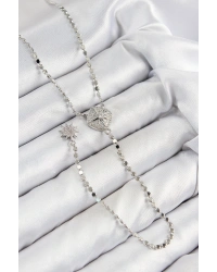 Pirinç Zirkon Taşlı Ezme Zincirli Madalyon Model Gümüş Renk Y Kolye