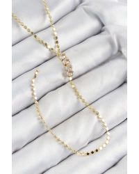 Pirinç Zirkon Taşlı Ezme Zincirli Model Gold Renk Y Kolye