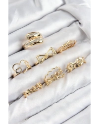 Pirinç Zirkon Taşlı Fiyonk Ve Kalp Model Gold Renk Kadın Yüzük Kombin Set