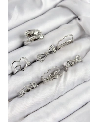 Pirinç Zirkon Taşlı Fiyonk Ve Kalp Model Gümüş Renk Kadın Yüzük Kombin Set