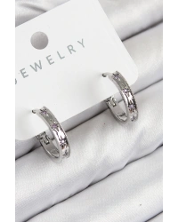 Pirinç Zirkon Taşlı Halka Model Gümüş Renk Kadın Küpe