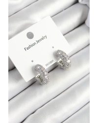 Pirinç Zirkon Taşlı Halka Model Gümüş Renk Kadın Küpe