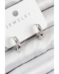 Pirinç Zirkon Taşlı Halka Model Gümüş Renk Kadın Küpe