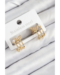 Pirinç Zirkon Taşlı İnci Detaylı Balık Kuyruğu Model Gold Renk Kadın Küpe