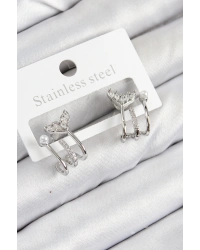 Pirinç Zirkon Taşlı İnci Detaylı Balık Kuyruğu Model Gümüş Renk Kadın Küpe