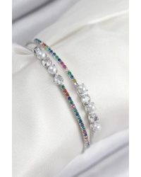 Pirinç Zirkon Taşlı İnci Model Gümüş Renk Kadın Bileklik