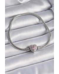 Pirinç Zirkon Taşlı Kalp Figür Charm Model Kadın Bileklik