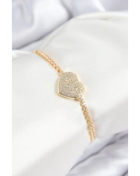 Pirinç Zirkon Taşlı Kalp Model Gold Renk Asansörlü Kadın Bileklik