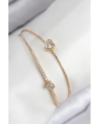 Pirinç Zirkon Taşlı Kalp Model Gold Renk Kadın Bileklik