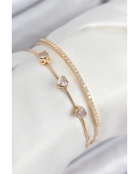 Pirinç Zirkon Taşlı Kalp Model Gold Renk Kadın Bileklik