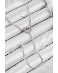 Pirinç Zirkon Taşlı Kalp Model Gümüş Renk  Y Kolye