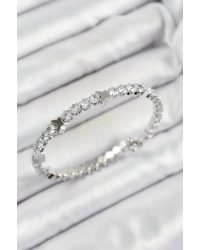 Pirinç Zirkon Taşlı Kalp Model Gümüş Renk Yaylı Kadın Bileklik